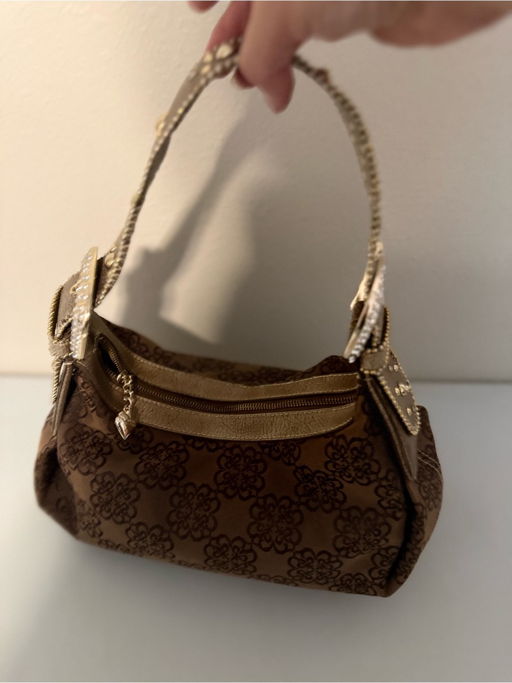 Kathy Van Zeeland Y2K Shoulder Bag Studded Brown Floral Rare Bling Bratz Baddie - Picture 7 of 16